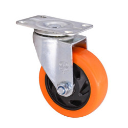 Колесо ПВХ оранжевое поворотное 125 мм без тормоза