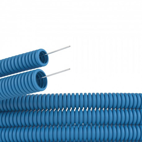 Труба гофрированная для электропроводки ППЛ 32 мм с протяжкой легкая (синяя)